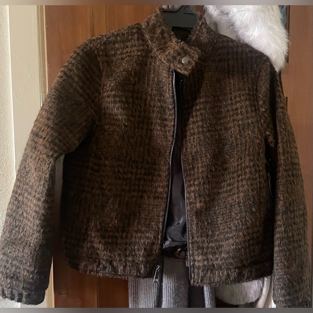 NWT Animal Print Plaid Wool Look Bomber Jacket Very Nice!